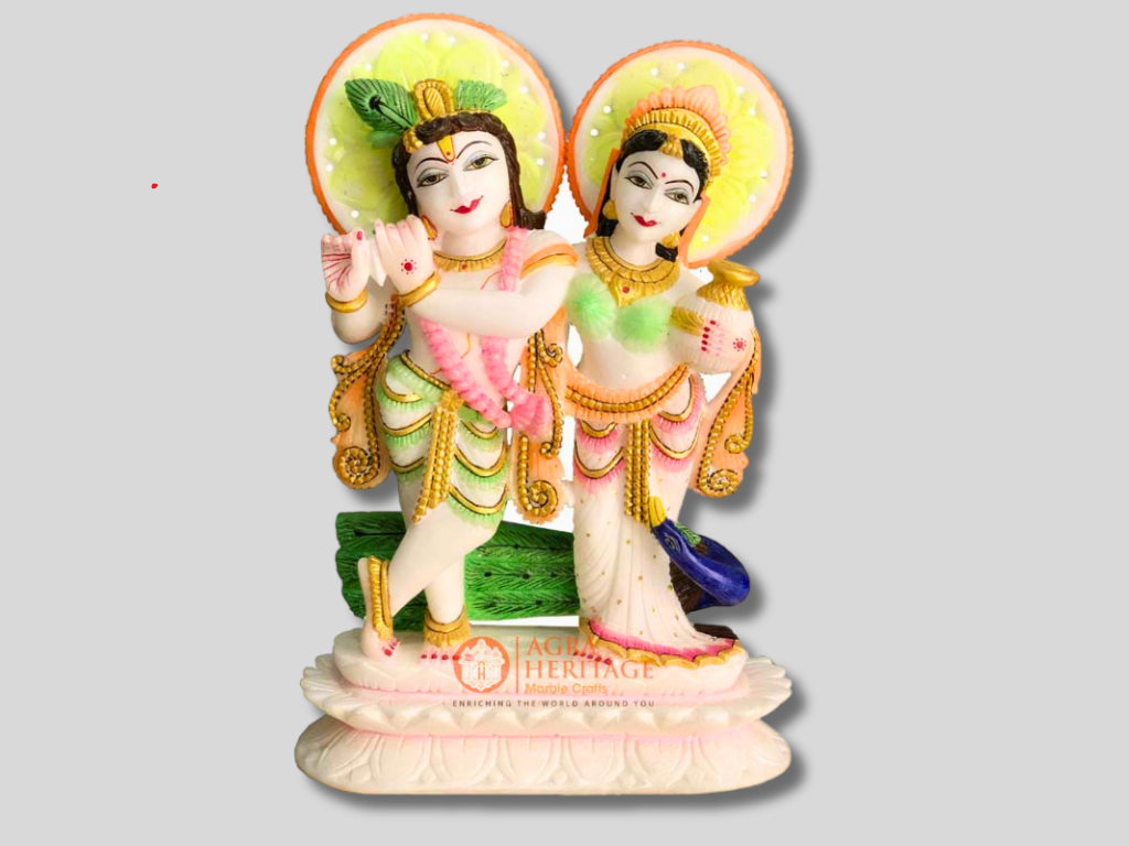 Radha Krishna White Italian Marble Hand Painted Art